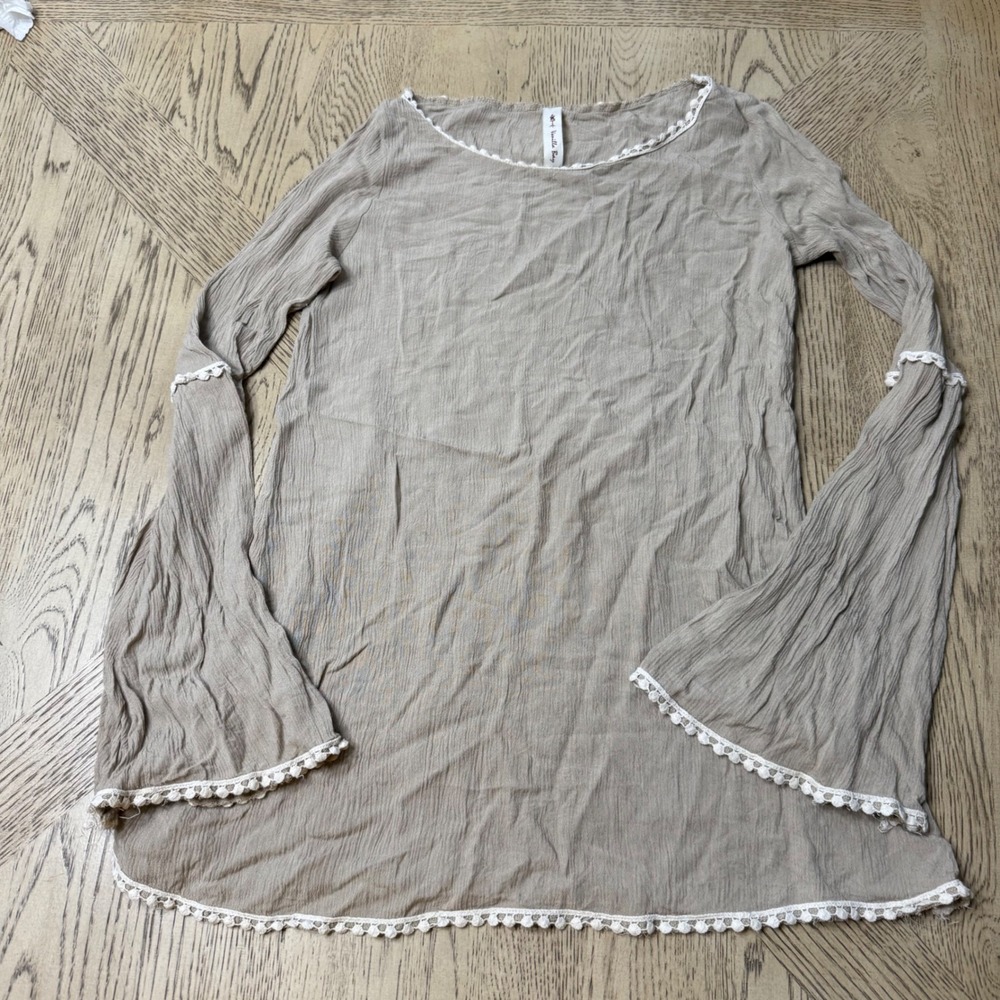 Vanilla Bay Medium Boho Crochet Trim Bell Sleeves Lightweight Blouse Top